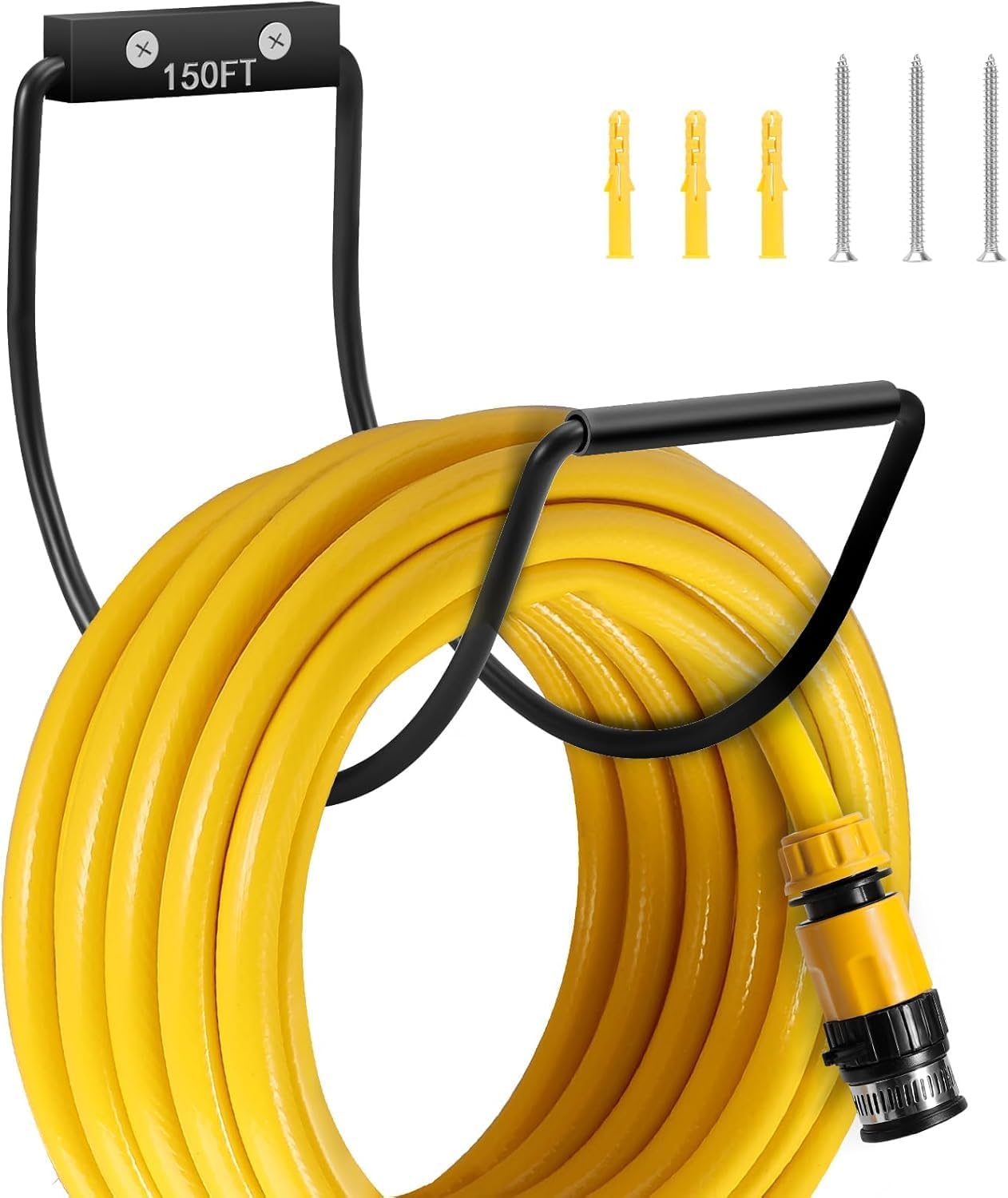 Garden Hose Holder Water Hose Hanger Wall Mounted,304Stainless Steel Solid Hose Hook Holds Up to 150Ft Garden Hose, Expandable Hose, Water Hose -Black