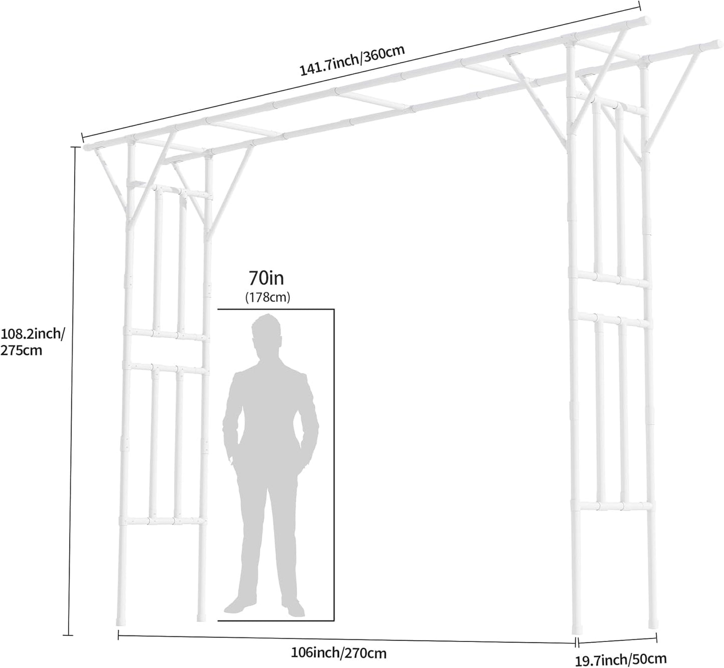 Flat Top Garden Arch Trellis 11FT x 9FT, Extra Large Garden Trellis for Climbing Plants Outdoor, 141.7in x 108in PE-Coated Metal Arbor Archway Trellis for Roses,Wisteria,Wedding,Patio Decoration White