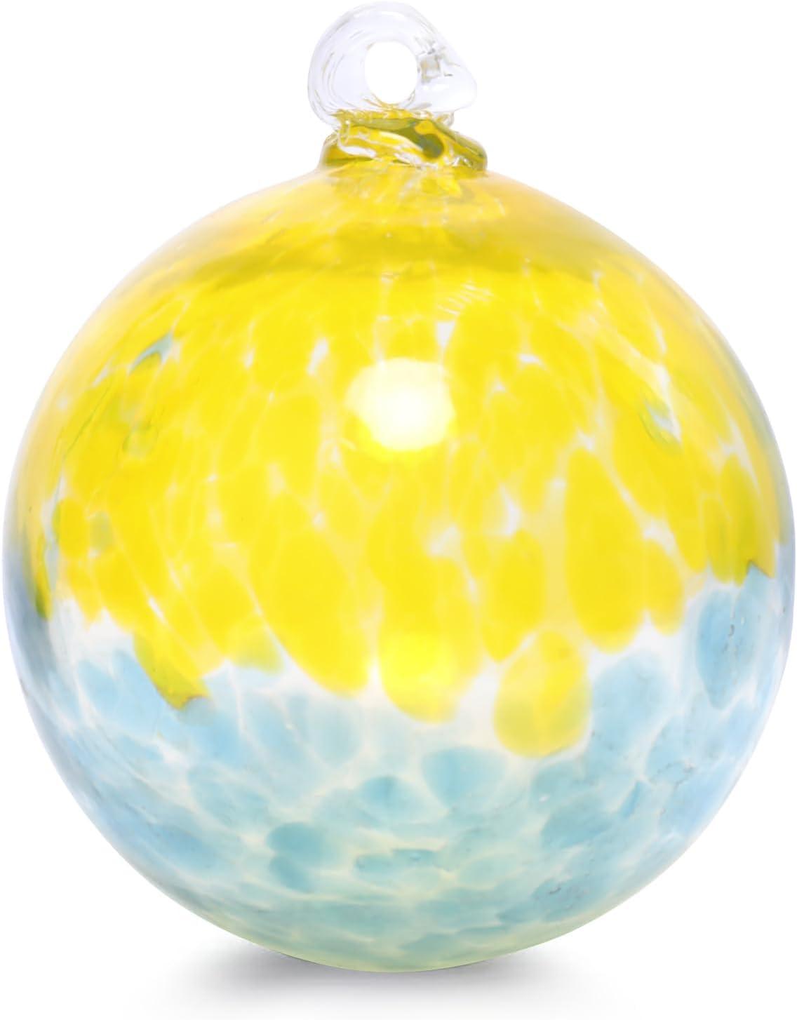 VCUTEKA Hanging Garden Gazing Ball, Hand-Blown Glass Witch Ball for Outdoor Garden Décor, 6" Blue Yellow Swirl