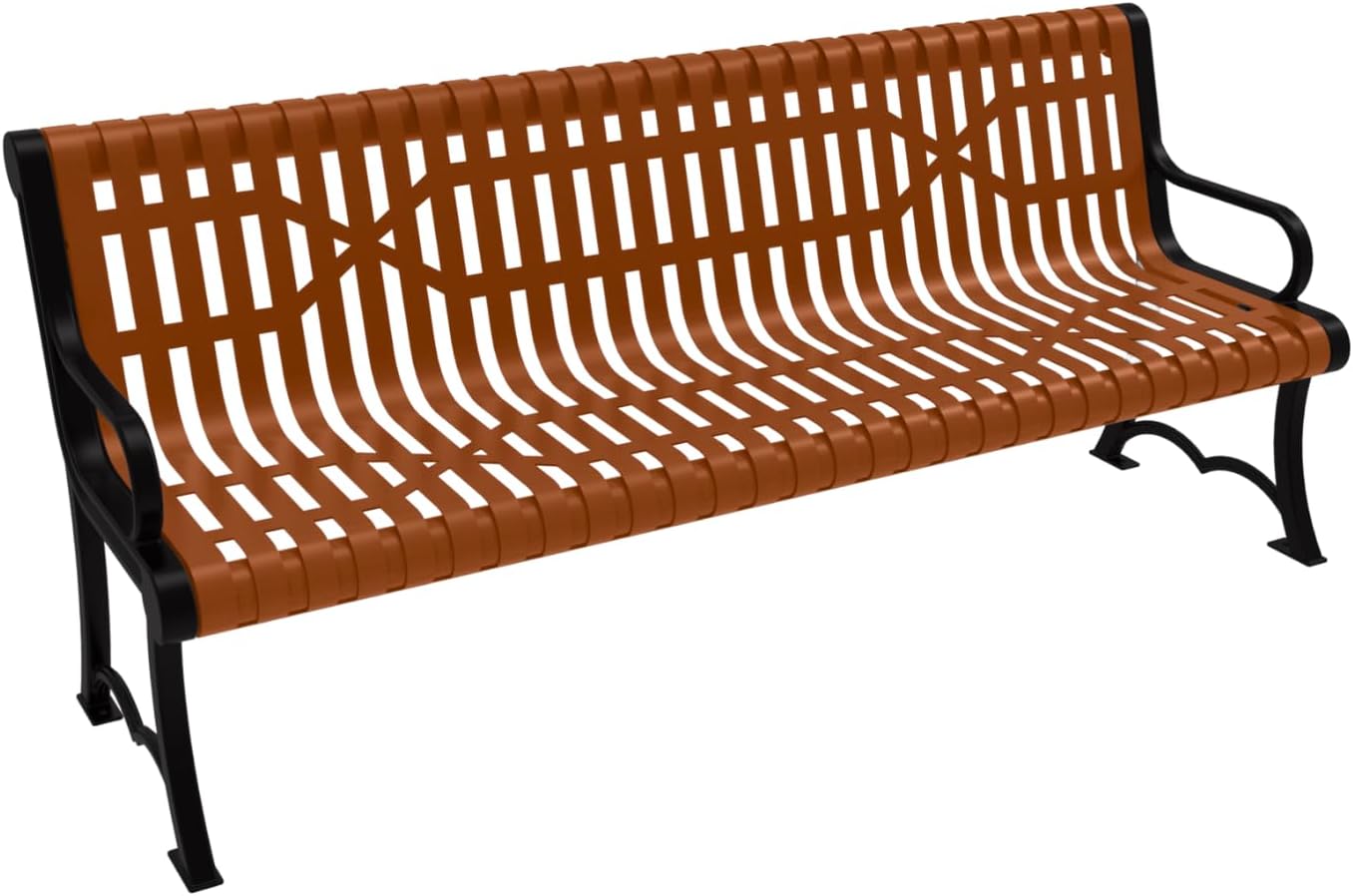 Heavy-Duty Outdoor Bench Thermoplastic Coated, Slatted Steel, Commercial-Grade Garden Bench, Made in America (Portable with Back, 6 Ft, Textured Copper)