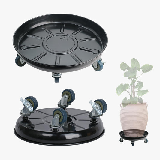 2 Pack Metal Plant Caddy With Wheels 12 Inch Black, Round Rolling Heavy Duty Plant Dolly, Heavy Plant Pot Mover Outdoors or Indoors, The Metal Wheel Can Rotate 360 Degrees or Lockable.