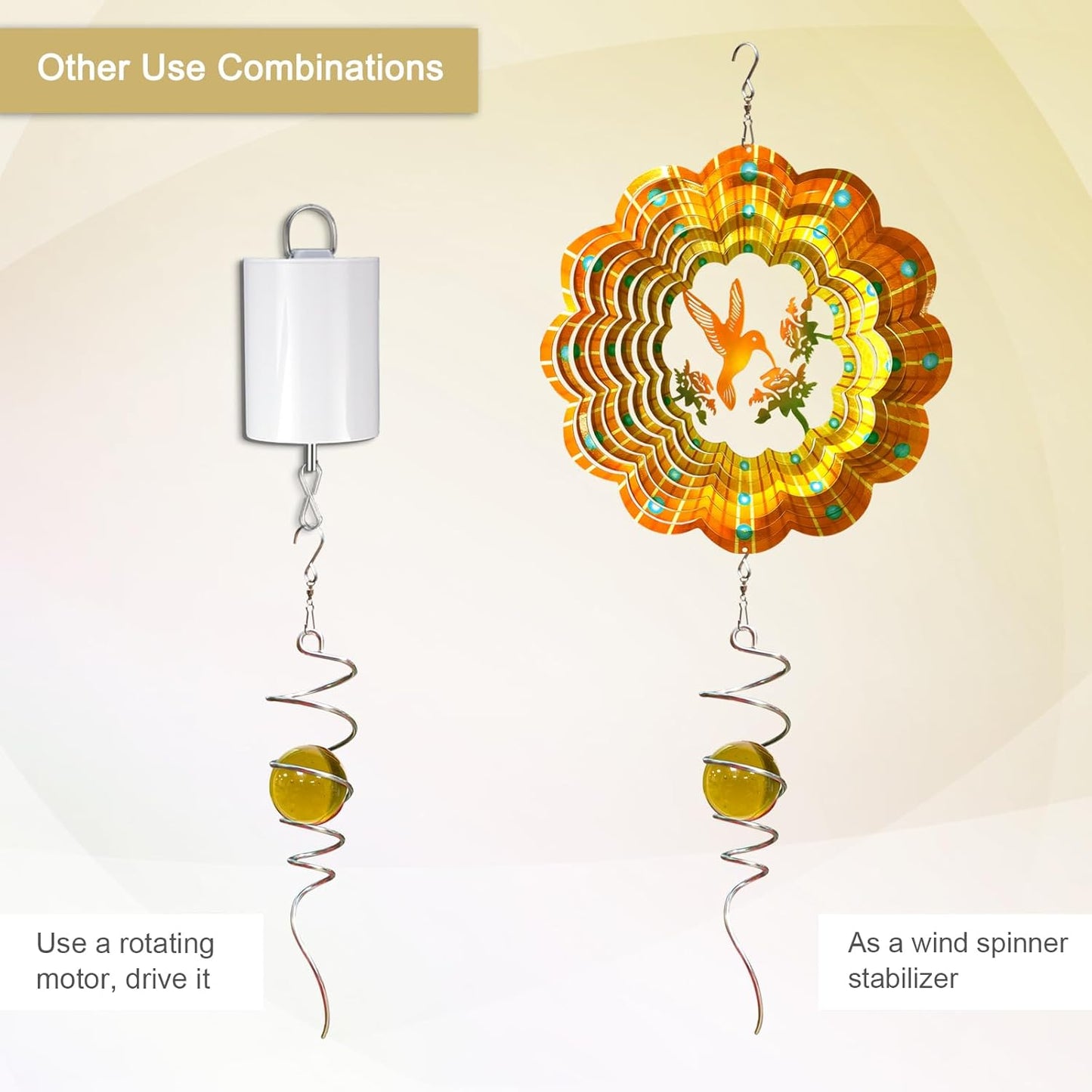 Gazing Ball Spiral Tail with Gold Glass Orb - Wind Spinners Stabilizer for Wind Spinner, Decorative Hanging Decoration Decor for Garden Yard Patio Indoor Outdoor Creative Gift 13" Height