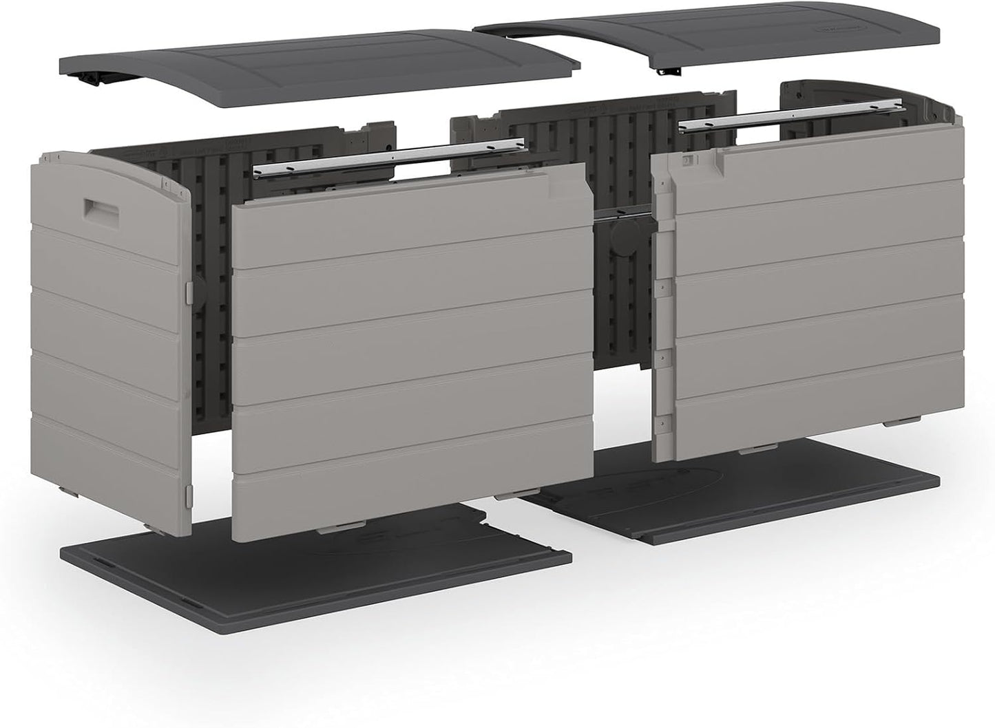 Suncast 120-Gal. All-Weather Patio Deck Box with Pad-Lockable Split Top Lid, Extra-Large Outdoor Storage Unit for Patio Furniture and Grill Tools, Made in the USA