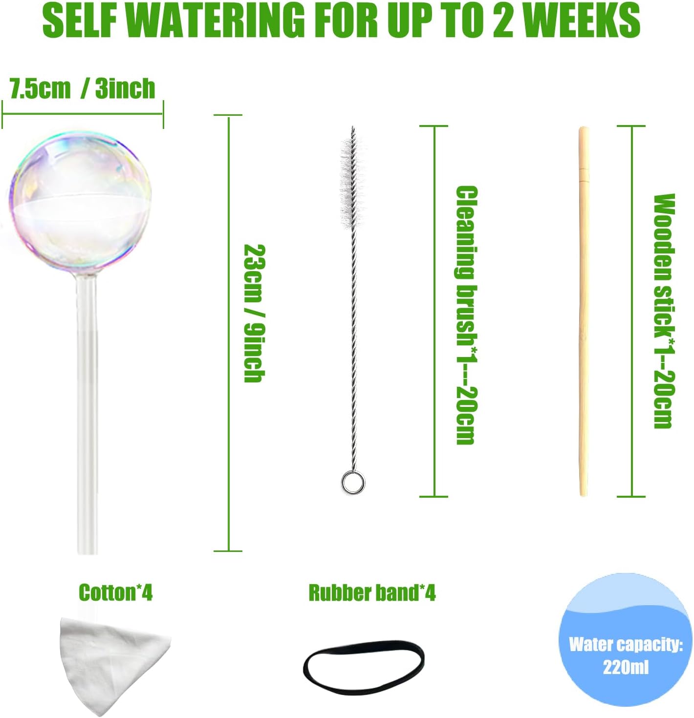 4PC Iridescent Self Watering Globes, Large Glass Rainbow Plant Watering Globes, Self Watering Planter Insert for Indoor and Outdoor, Plant Watering Blubs, Automatic Plant Waterer