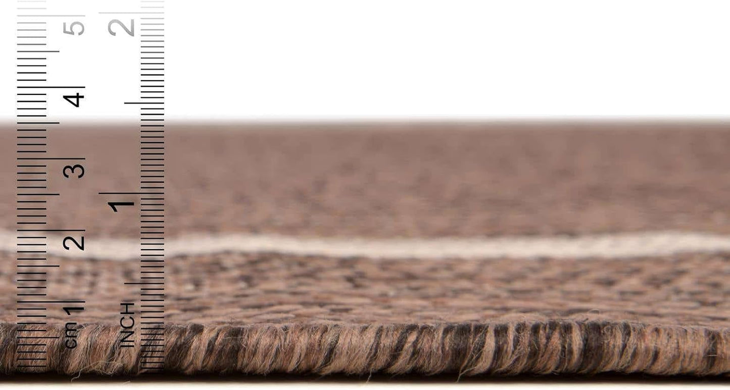 Unique Loom Outdoor Border Collection Area Rug - Soft Border (10' Round Brown/Ivory)