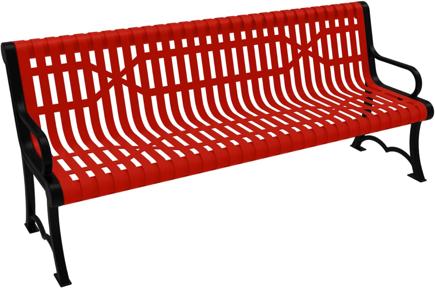 Coated Outdoor Furniture Heavy-Duty Outdoor Bench Thermoplastic Coated, Slated Steel, Commercial-Grade Garden Bench, Made in America (Portable with Back, 6 Ft, Red)
