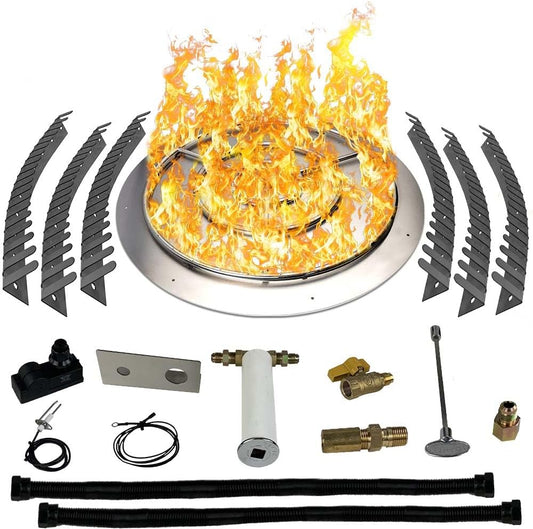 Stainless Steel Fire Pit Burner Pan & Ring Pro Kit for Liquid Propane, 36-Inch Pan, 30-Inch Ring, 200,000 BTU Max