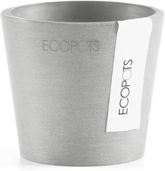 Ecopots Amsterdam Mini Durable Modern Round Recycled-Based Composite Flower Pot Planter, White Grey, 3"