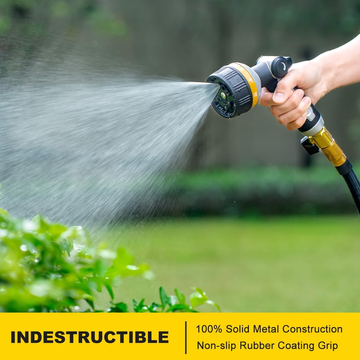 FANHAO Heavy Duty Garden Hose Nozzle, Metal Water Hose Sprayer with 10 Spray Patterns, Thumb Control, On Off Valve, High Pressure Water Nozzle for Plants Watering, Car and Pet Washing, Yellow