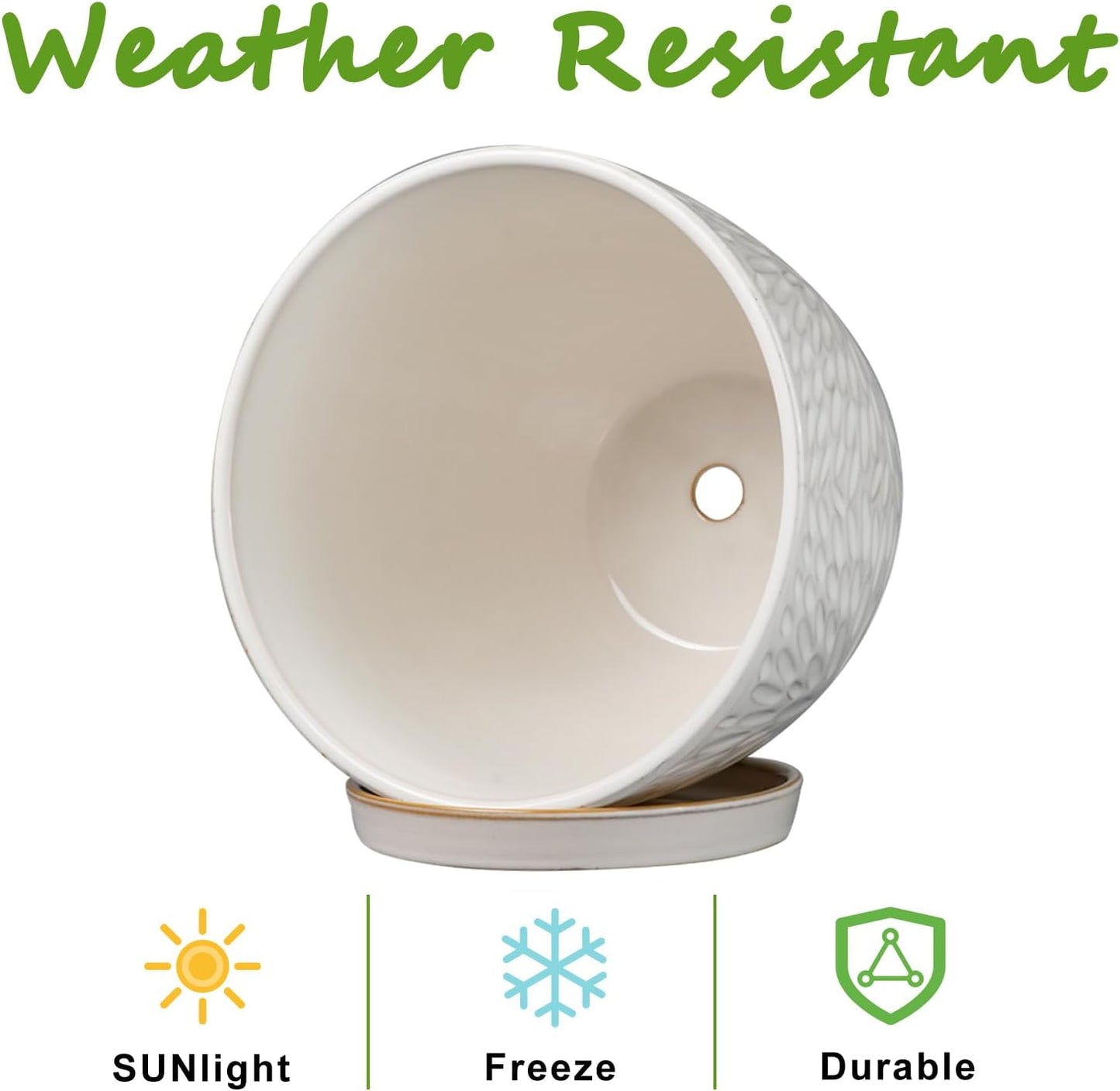 G EPGardening 7 Inch Plant Pot for Indoor Plants Outdoor Round Ceramic Planter Decorative Flower Pot with Drainage Hole and Saucer White