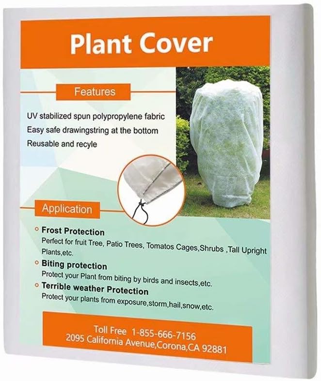Agfabric Plant Covers Freeze Protection H30 xW60 0.9oz Plant Frost Protection Covers Drawstring Bags Winter Frost Pests Protection,White