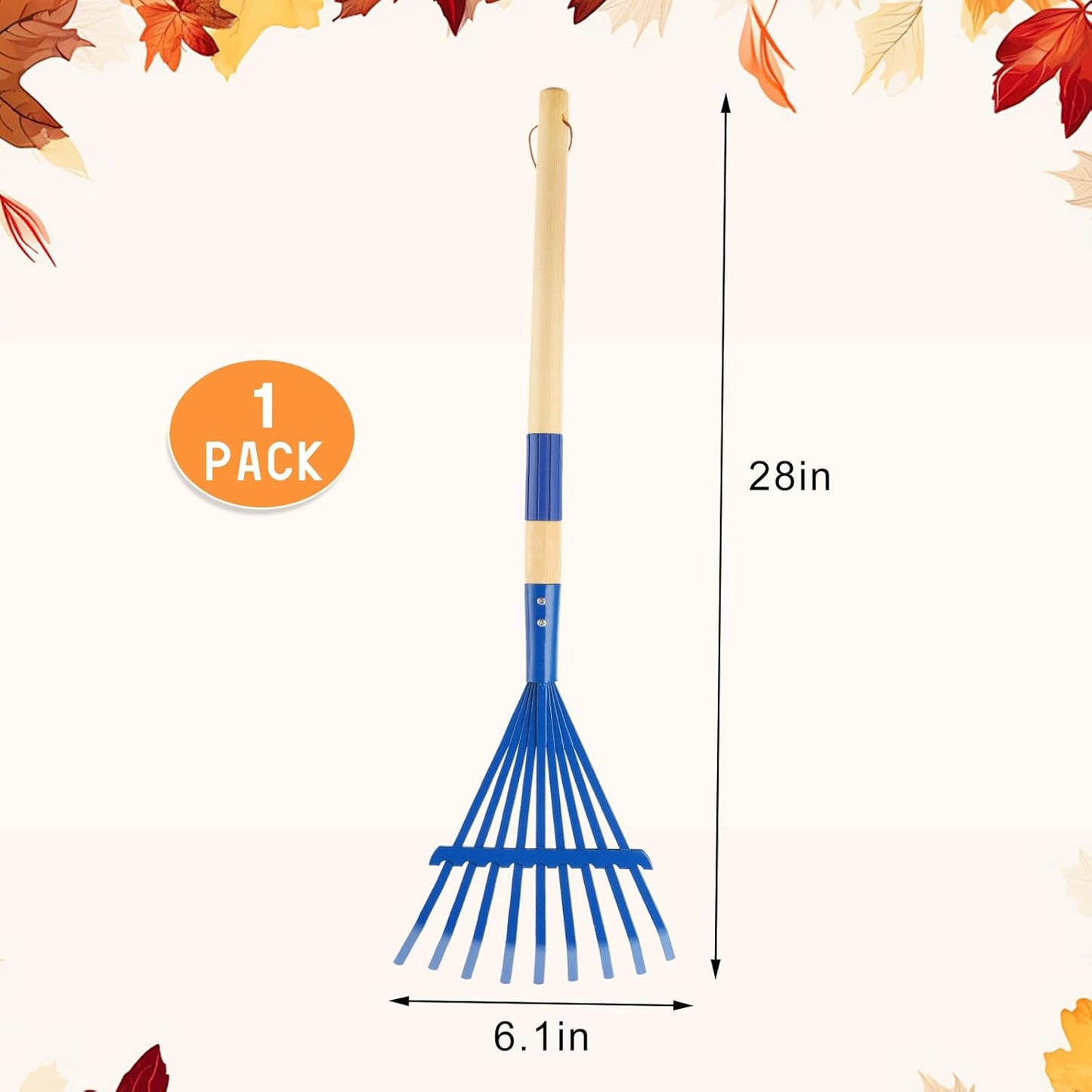 Kids Rakes with Hardwood Handle - Metal Kids Leaves Rakes, 28" Child Size Lawn Rakes with Vibrant Blue Heads, Garden Tool Set for Kids Boys and Girls