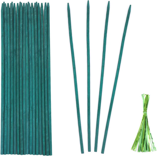 Green Bamboo Plant Stakes, Plant Sticks Support for Indoor and Outdoor Plants, Garden Wood Sturdy Bamboo Sticks, Floral Plant Support Stakes for Garden Plants 25 Pack（15 Inches）