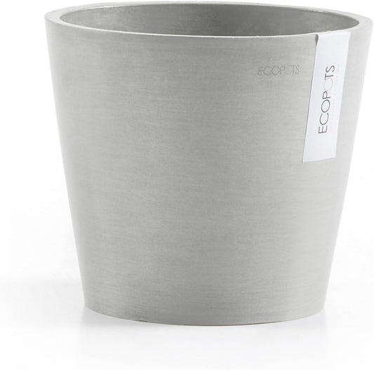 Ecopots Amsterdam Durable Modern Round Indoor/Outdoor Recycled-Based Composite Flower Pot Planter, White Grey, 10"
