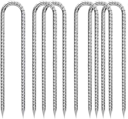 Rebar-Stakes-12-Inch-U-Shaped, Trampoline Stakes High Wind Ground Stakes Heavy Duty Galvanized Anti-Rust Metal Stakes Ground Anchors for Garden Dog Fence Chicken Coop Water Pipe 6pcs