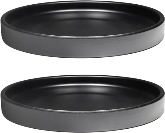 2 Pack Ceramic Plant Saucer Pot Tray 7 Inch, Planter Saucers 4 5 6 7 8 9 10 11 12 13 Inch for Indoors Outdoor, Durable Sturdy Flower Drainage drip Water Tray for Glazed Pots Base (7 Inch-Black)
