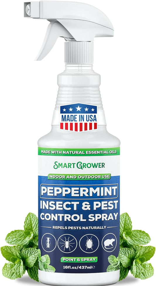 All Natural Peppermint Oil Insect & Pest Control Spray Repels Mice, Spiders, Ants, for Home, Indoor, Outdoor, Garden Maximum Strength Smart Grower Ready to Use 16 FL OZ