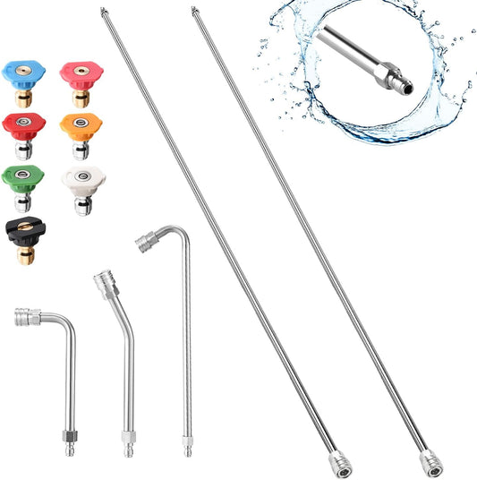 Selkie Pressure Washer Extension Wand, 120" Power Washer Extension Wand with 3pcs Curved Rod Lance& 7 Spray Nozzle Tips,Gutter Cleaner Attachment, 1/4” Quick Connect Fitting, 4000 PSI(120 Inch)