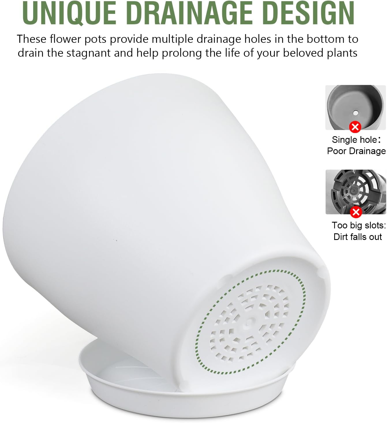 6 inch Plastic Nursery Pots, 16 Pack Plant Pots for Small Indoor Outdoor Plants, Flower Pots with Drainage Holes and Saucers, Decorative Seedling Starter Planters for House Plants, White