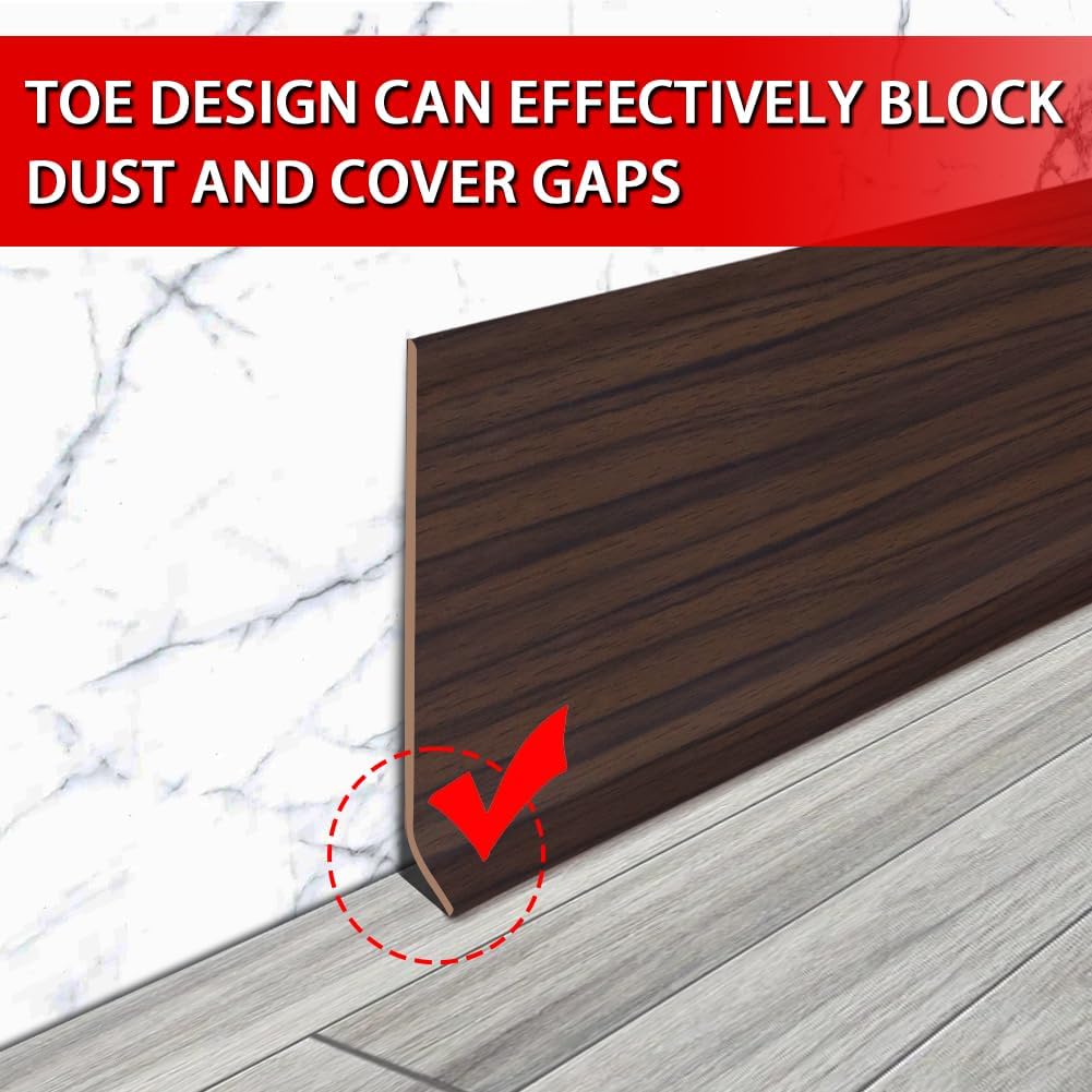 Vinyl Wall Base Baseboard Molding Trim 4" Flexible Self Adhesive Rubber Wall Base Moulding Trim Peel and Stick Design, 4 Inch x 20 Feet, Brown Wood Grain