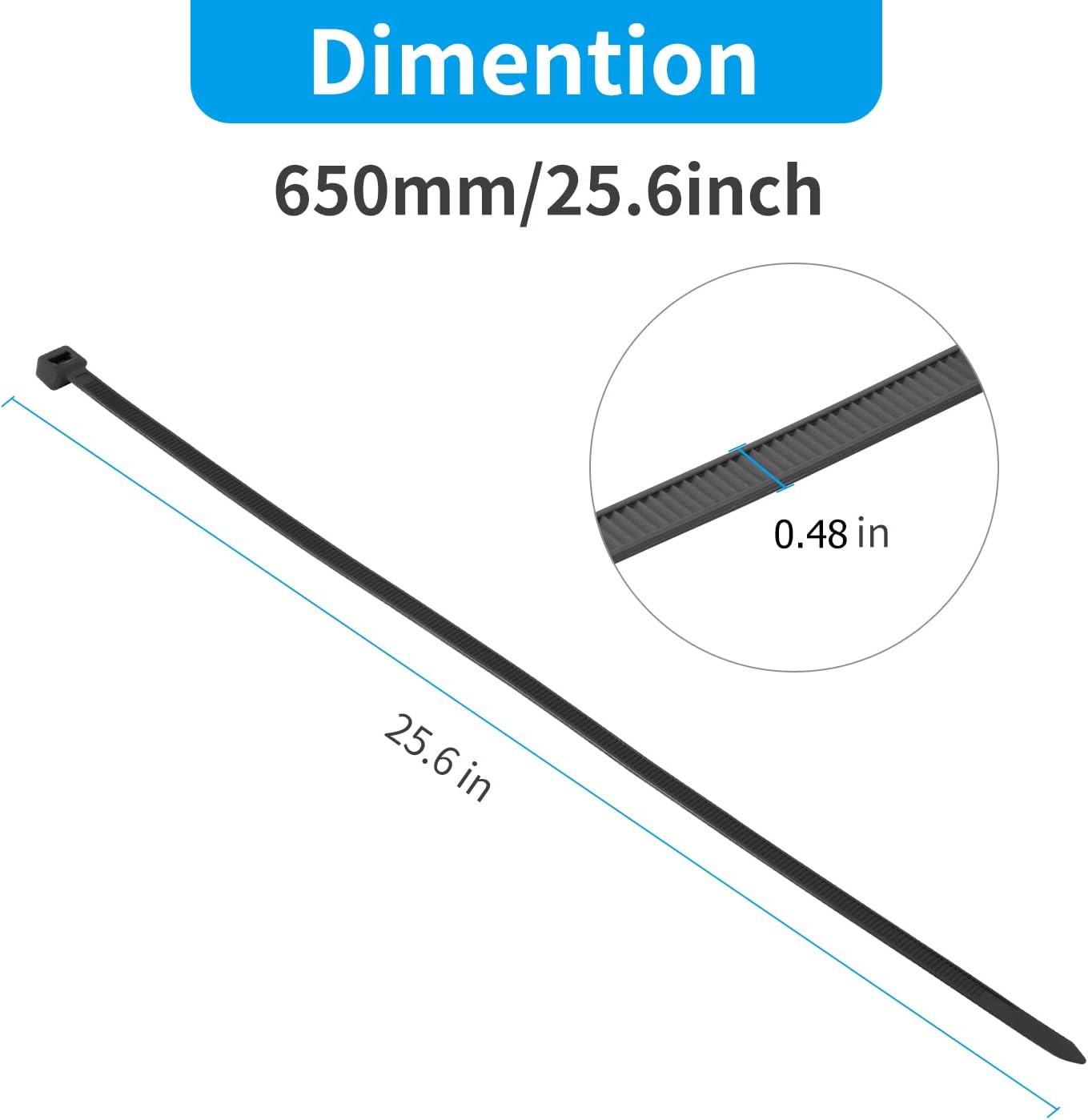 XINGO 26 inch White Zip Ties Heavy Duty 40 PCS, 250 LBS Ultra Strong Plastic Wire Ties, Large Cable Ties Extra Long Tie Wraps, Indoor and Outdoor UV Resistant