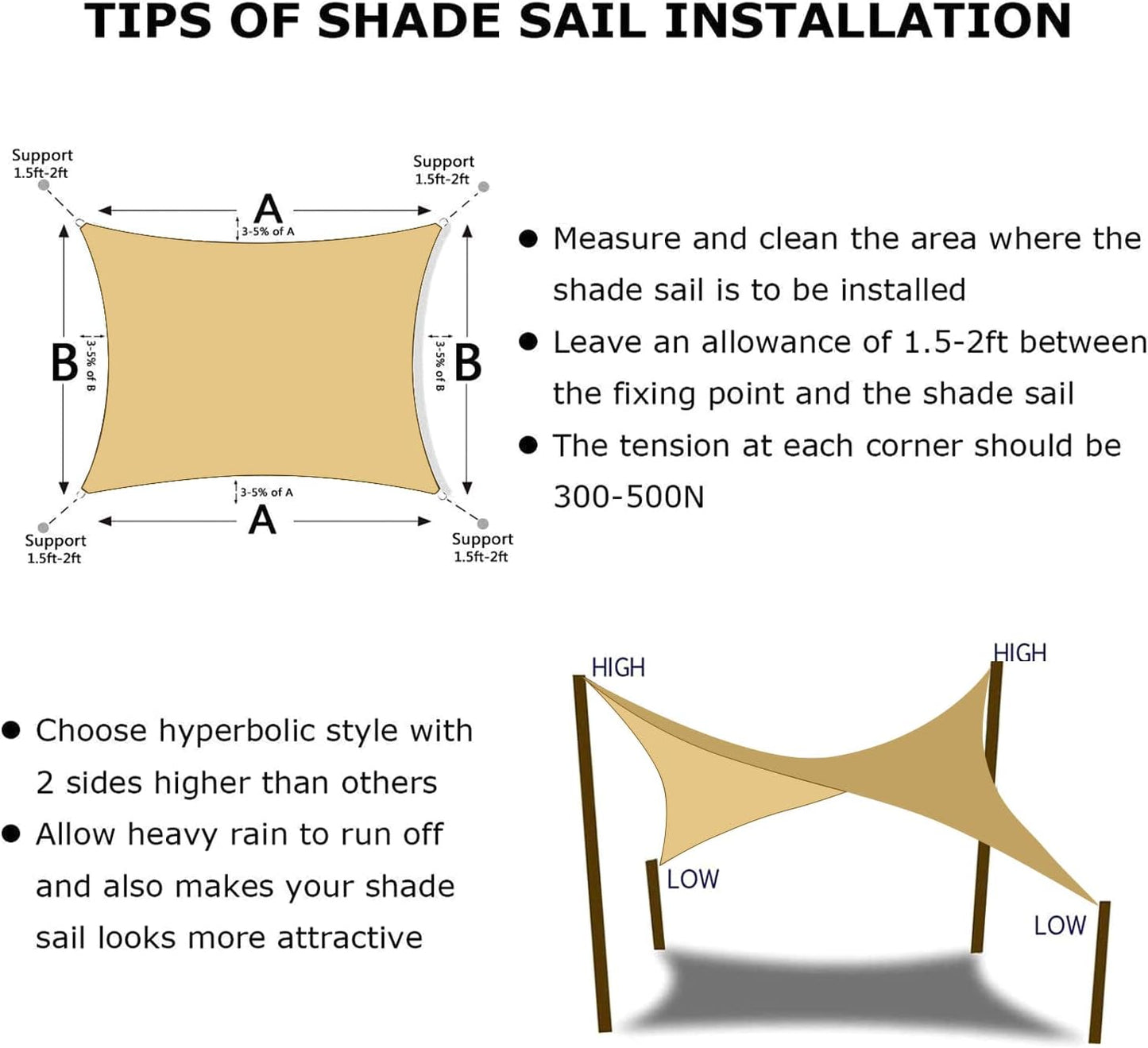 KANAGAWA 10'X18' Sand Custom Size Sun Shade Sail Rectangle UV Block Canopy Cover for Patio Backyard Lawn Garden Outdoor (Customized Available)