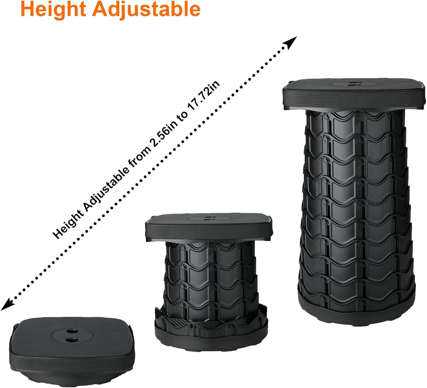 Boreeman Upgraded Collapsible Stool, Square Portable Stool, Lightweight Yet More Sturdy with Load Capacity 400lbs, Perfect for Camping Fishing Hiking BBQ (Square Black)