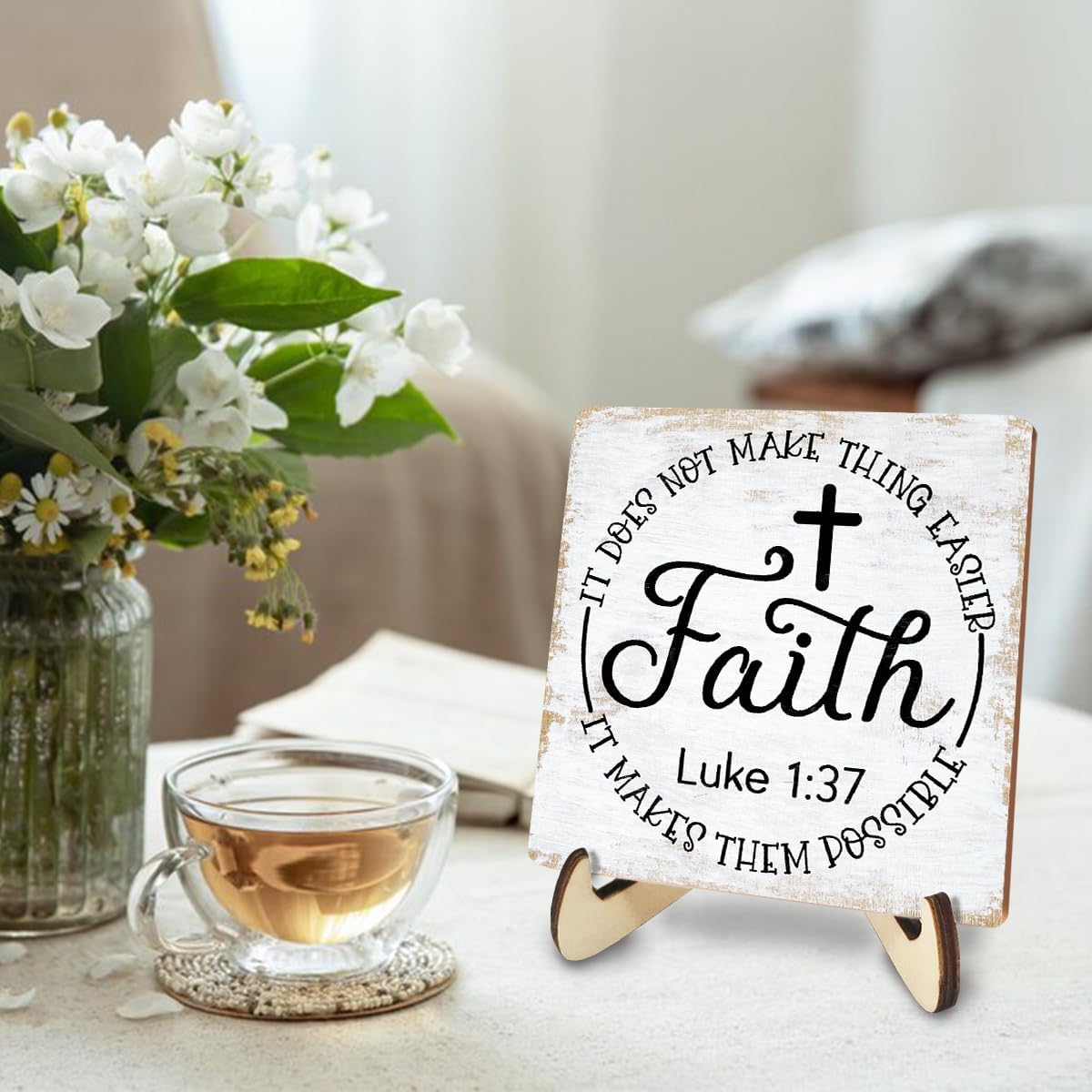 Inspirational Wood Sign Rustic Desk Decor Home House Office Work Table Desk Accessories Decorative Christian Religious Bible Verse Faith Decorations Office Supplies Living Room Cubicle Decor