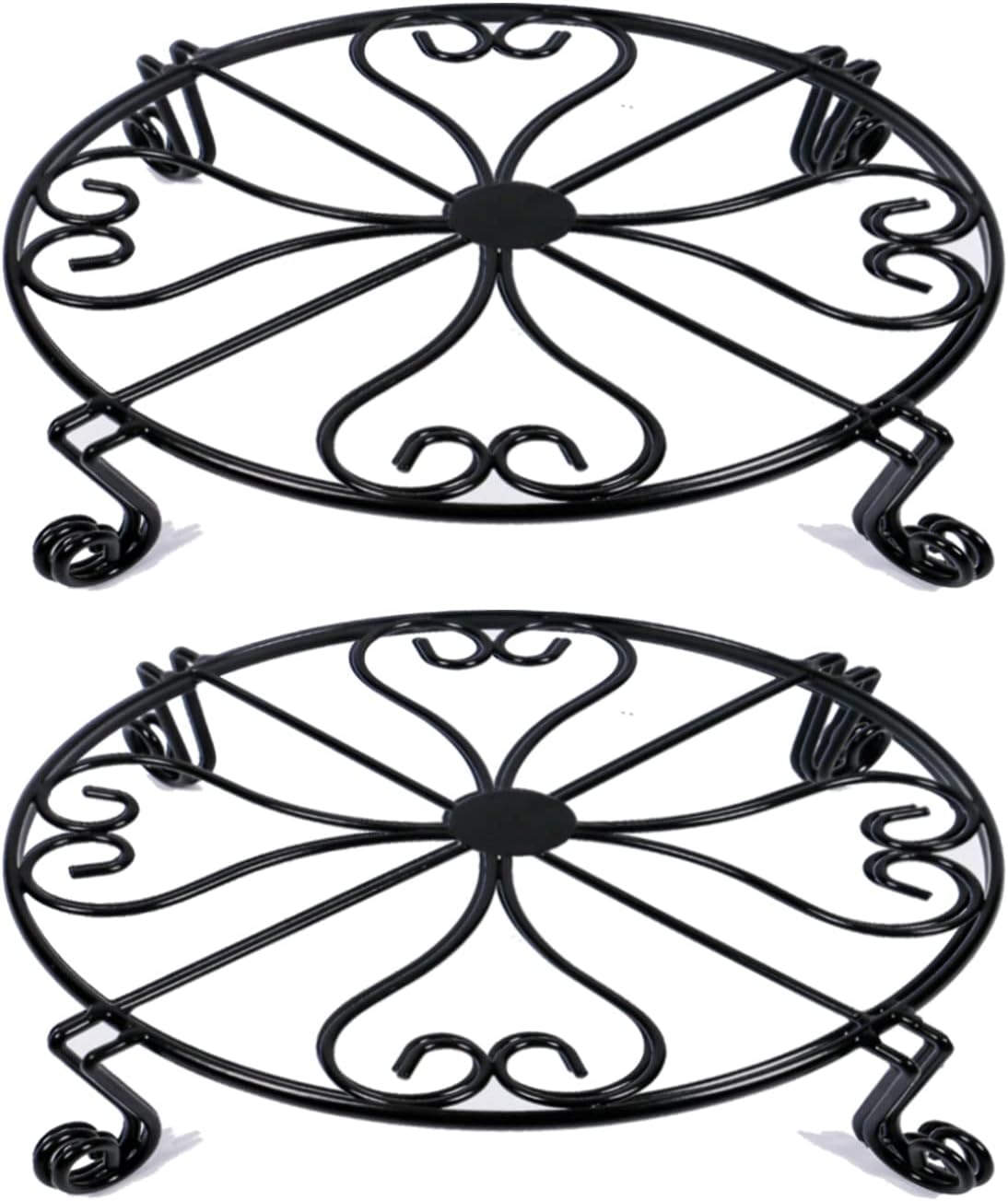 2 pack 10" 12" Rustproof Black Metal Plant Stands Heavy Duty Plants Holder Outdoor Indoor, Round Wrought Iron Sturdy Flower Planter Pot Stand, Corner Gardening Inside Potted Plant Risers