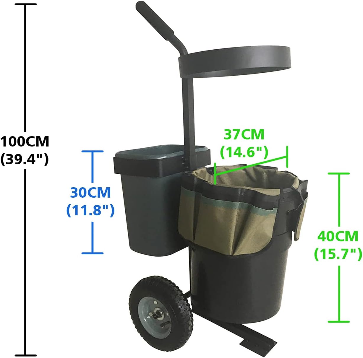 Heavy Duty Garden Lawn Wheeled Cart Trolley Mobile Gardening Rolling Transport Storage Steel Yard Caddy with 5 Gallon Bucket