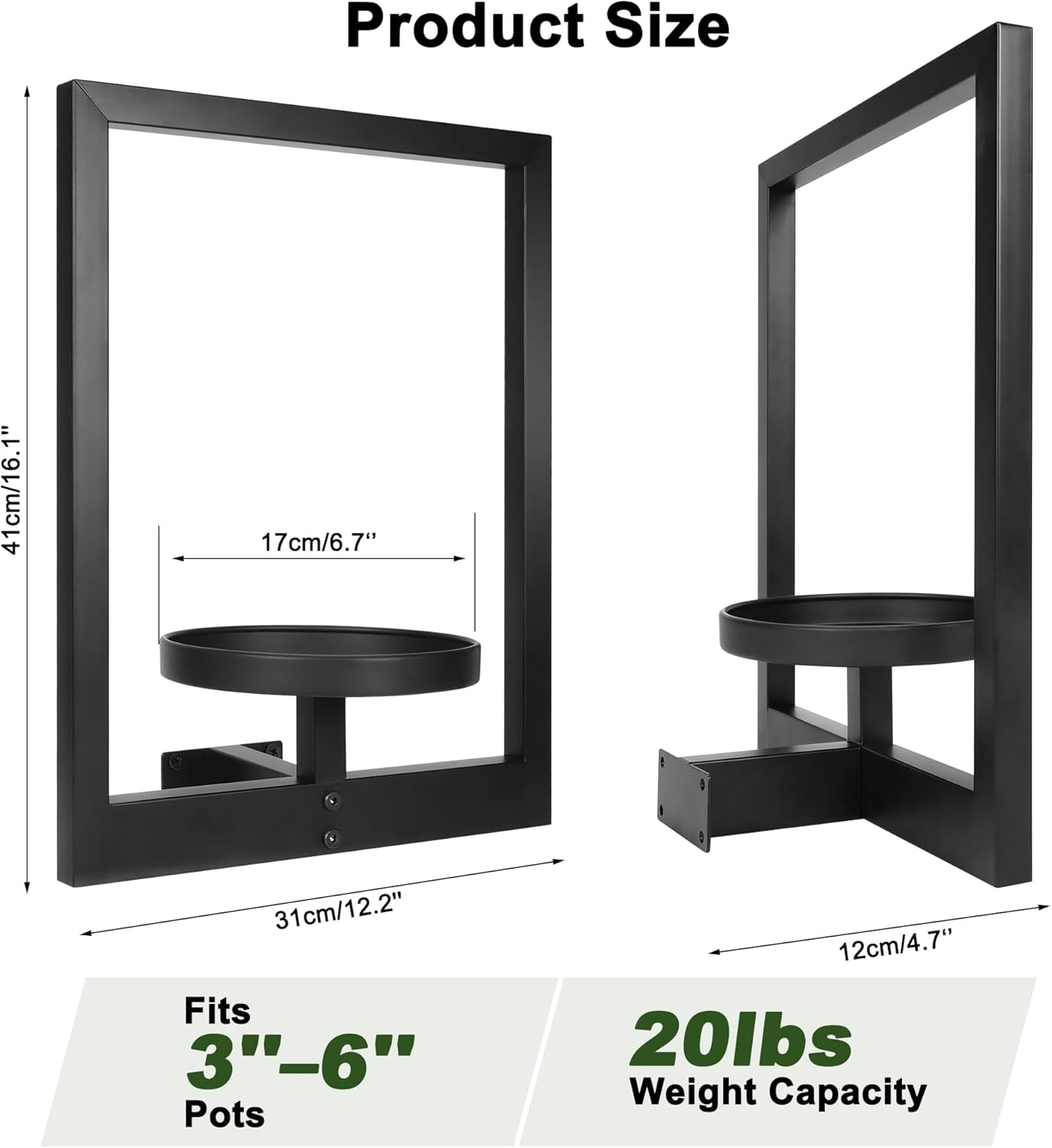 Heavy-Duty Wall Planters for Indoor Plants, Modern Metal Hanging Plant Holders, Picture Frame Wall Plant Shelves for Living Room, Balcony, Patio, Window Garden Décor, 3-Pack