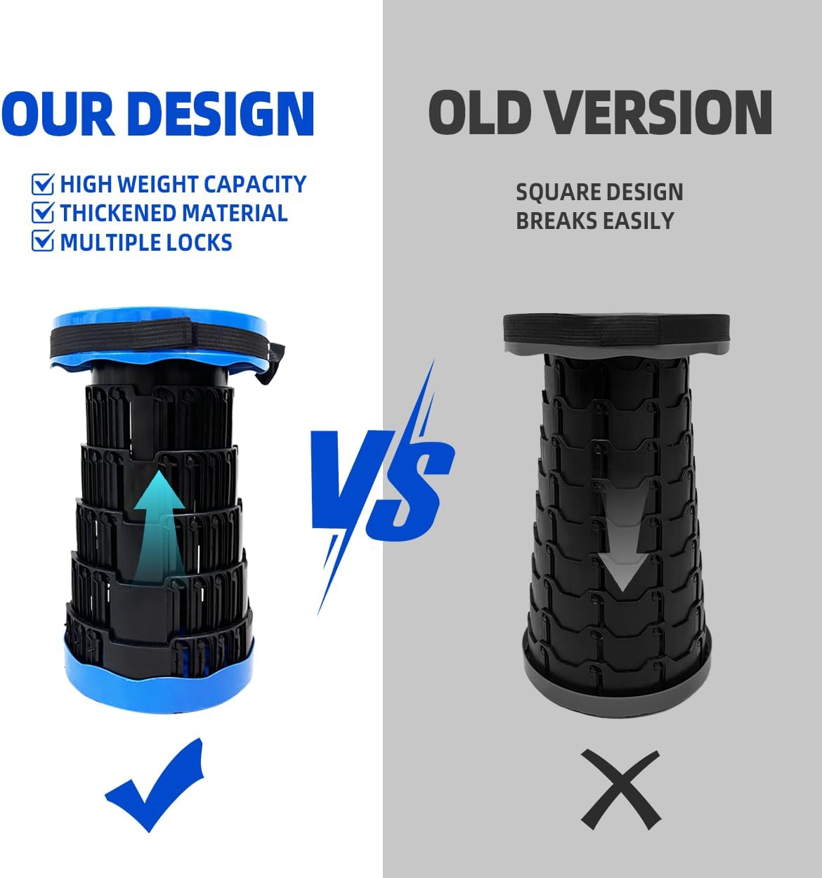 Portable Collapsible Stool - 4 Pillars Large Weight Capacity Travel-Friendly Folding Stool, Easy to Use Lightweight Telescoping Seat for Outdoor Activities, Camping & Hiking (Blue)