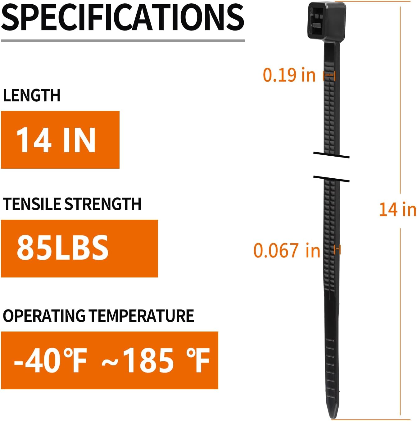 14 inch Black Zip Ties (1000 Pack), 2025 New Patented Design, 85 LBS Tensile Strength, Self-Locking Nylon PA66 UV Resistant Cable Ties for Indoor and Outdoor Use