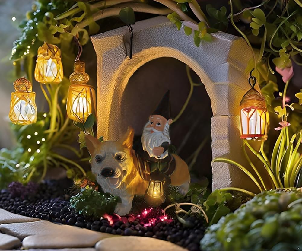 Solar Gnome Corgi Statues Lights Garden Statue Lamp for Patio Balcony Yard Lawn Corgi Gifts Gnome Gifts