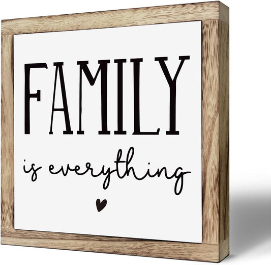Farmhouse Home Decor, Living Room Decor for Shelf, Home decoration Accent, Rustic Tabletop Decoration, Inspirational Family Signs, Wooden Plaques Box Signs, Family is Everything Sign 9.8 * 9.8 Inch