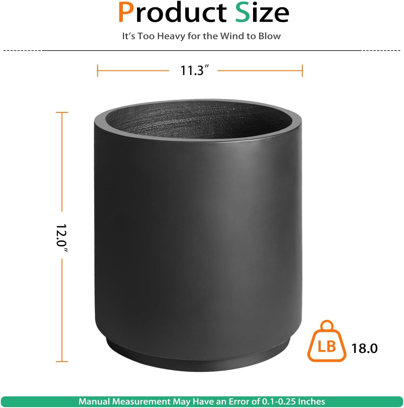 Round Concrete Planter Outdoor Indoor, Large Cement Plant Pots for Flowers (Black, 12 inch)