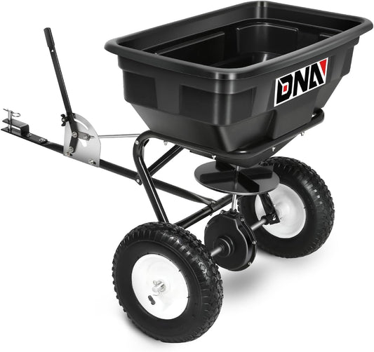 DNA MOTORING Tow Behind Broadcast Spreader, 125 LB / 60L Capacity, Multi Use Tool for Fertilizer, Grass Seed, Salt, Ice Melt, Lawn and Garden Seeder, with Wheels, with Wheels, TOOLS-00612