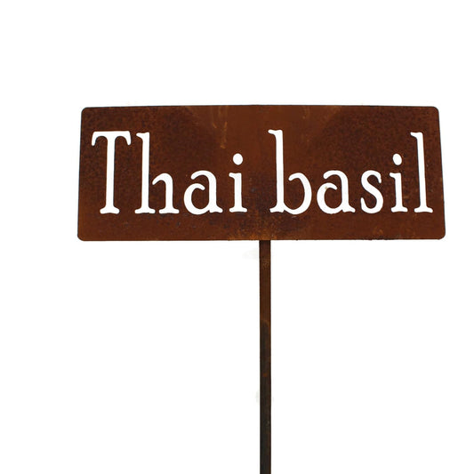 Classic Metal Garden Markers 19 Inches Tall (Thai basil, Naturally Rusted)