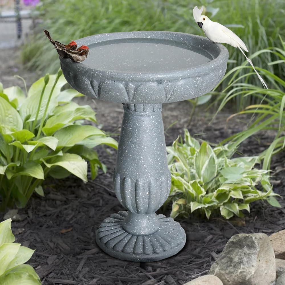 SKYFIRE 21.2”H Bird Baths for Outdoors- Fibre Reinforced Concrete Tall Bird Bath Stylish with Pedestal for Garden, Patio, Lawn, Backyard - 17”L X 17”W X 21.2”H Vintage Pedestal Outdoor Garden Birdbath