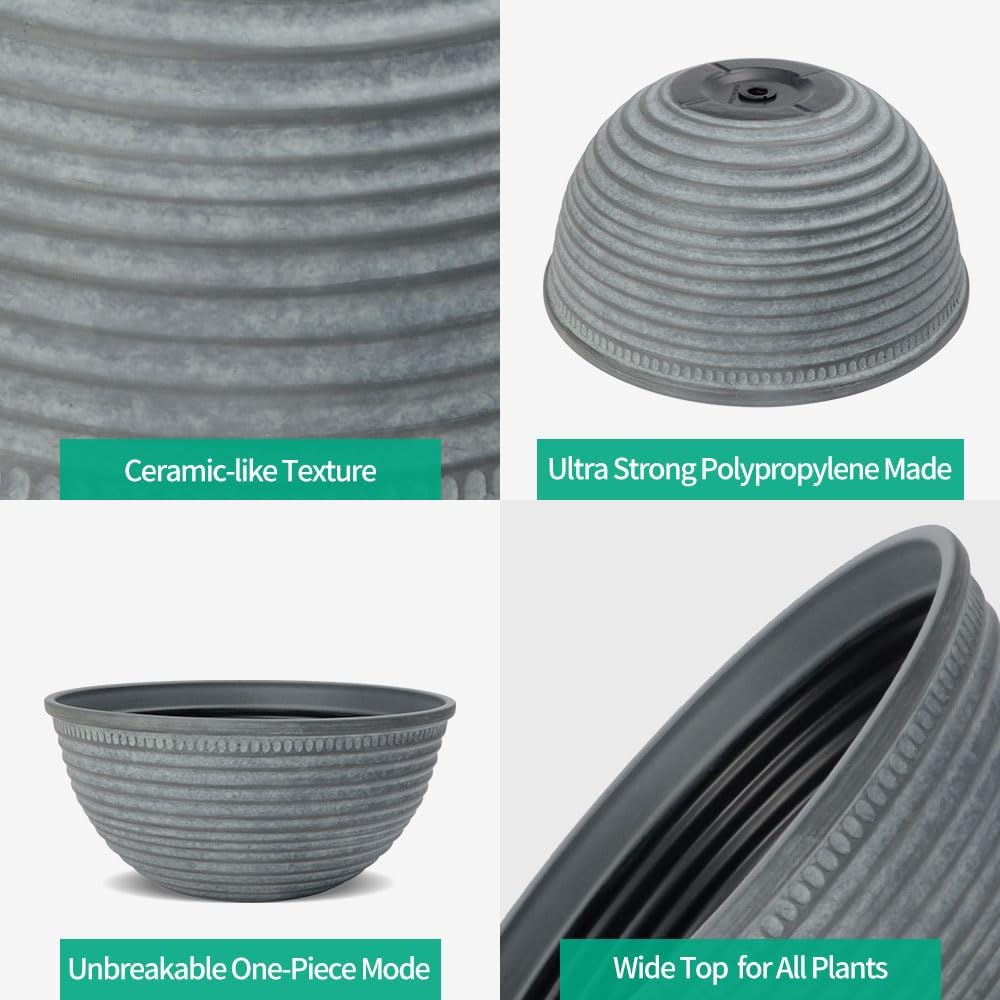 2 Pack 10 Inch Plant Pots,Durable Decorative Flower Pots Planters with Drainage Hole for Indoor and Outdoor Plants,Flowers,Succulents, Gray