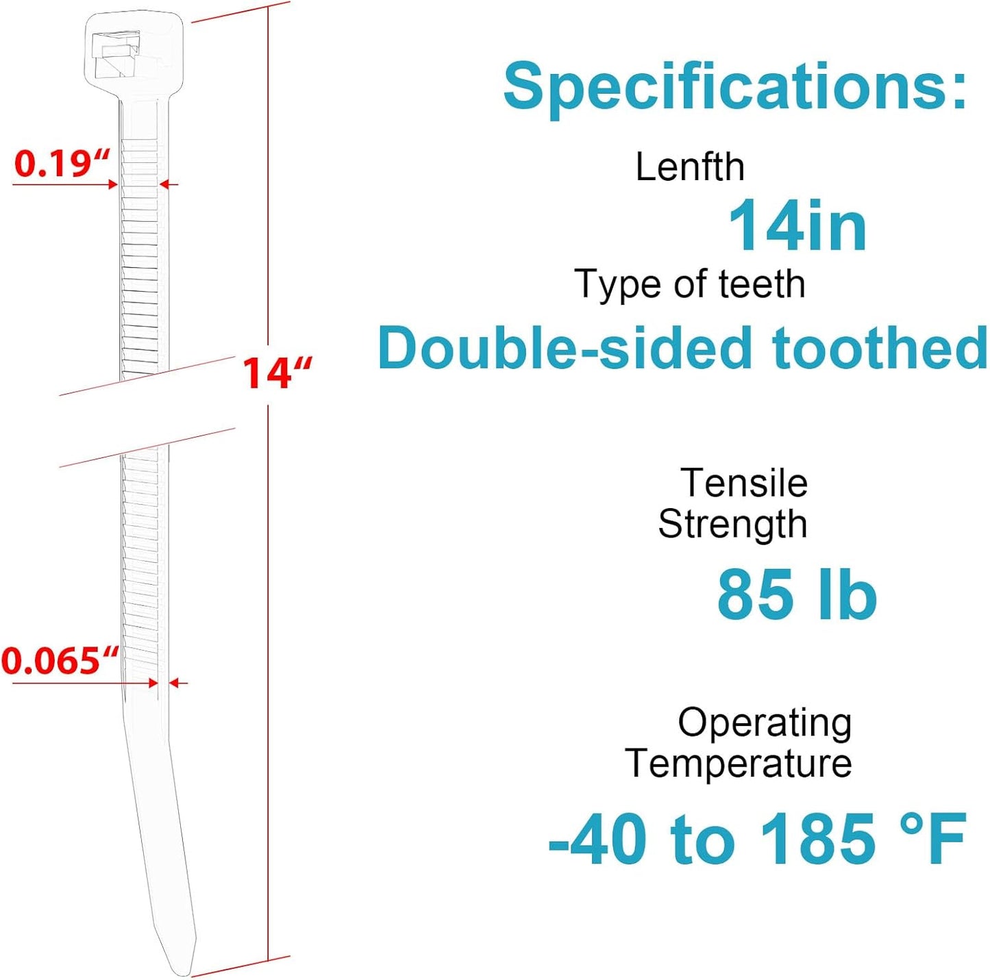 14 Inch Zip Ties Double Sided Toothed (Bulk 1000 Pack),85 LBS Tensile Strength Heavy Duty Cable Wire Ties With Self-Locking Adjustable More Durable Nylon Tie Wraps for Indoor Outdoor