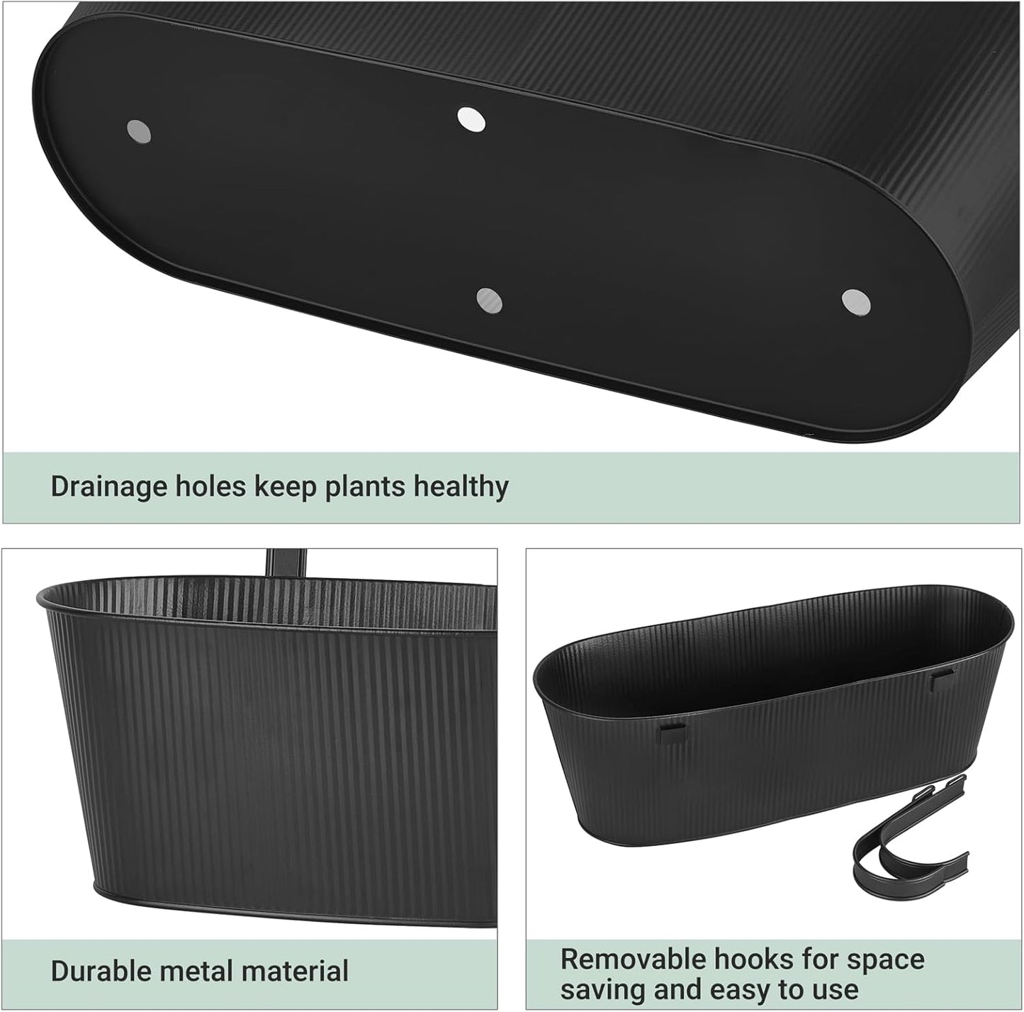 Mkono Metal Railing Planter Box 15.7 Inches 3 Pack Balcony Hanging Planter for Outdoor Plants with Detachable Hooks and Drain Holes Fence Planters for Any Balcony, Porch or Deck (3, Medium)