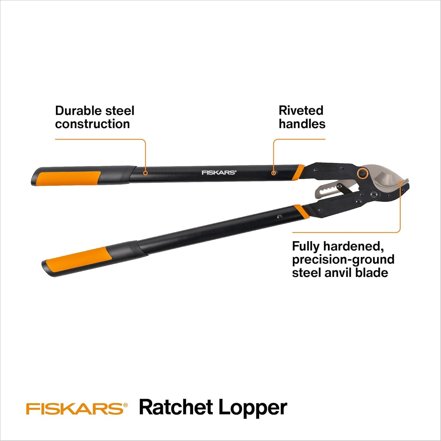 Fiskars Ratchet Drive Anvil Lopper 32 Inch Heavy Duty Tree Trimmer, 2 inch Cut Capacity, Riveted Handles for Easy Squeeze Cutting Power