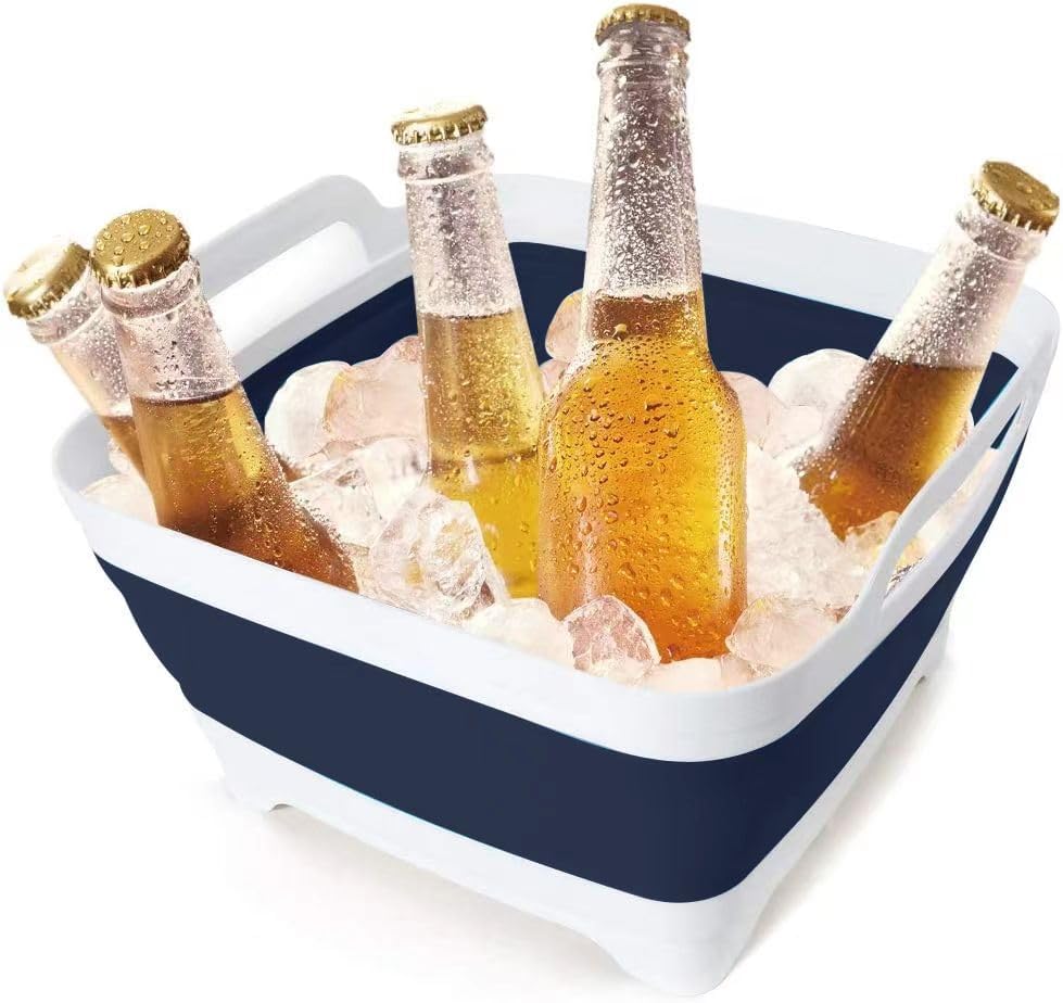 2.4 Gal(9L) Collapsible Dish Basin with Drain Plug,Space Saving Multiuse Foldable Sink Tub,Dishpan,Kitchen Sink for Camping,Plastic Tub,Vegetable Washing,RV