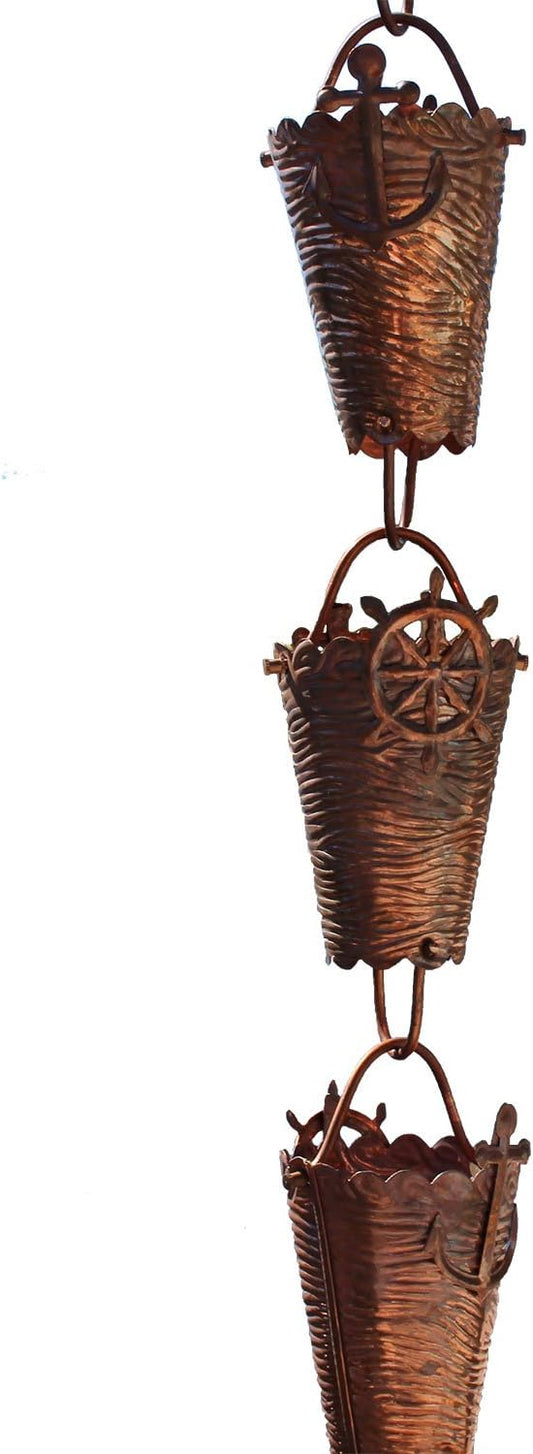 Nautical Cups Copper Rain Chain with Installation Kit - 8 Foot