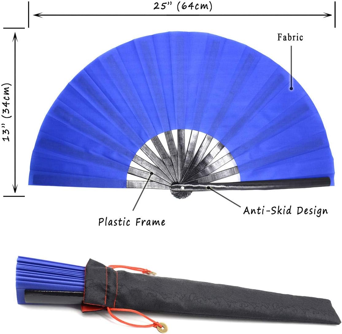 Zolee Large Rave Clack Fan for Line Dancing - Boots on The Ground Folding Hand Fan - Foldable Chinese Tai Chi Kung Fu Fan - for EDM, Music Festival, Hot Flashes, Event, Party, Dance (Blue)