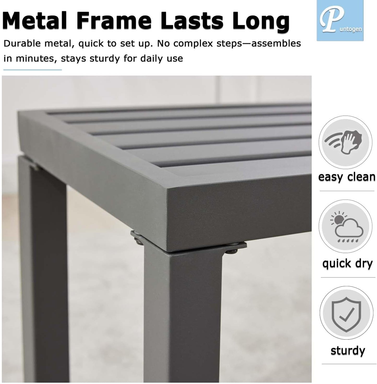 Outdoor Metal Backless Bench Set of 2, 46" Patio Garden Bench for Outdoor, All Wheather Outdoor Bench for Garden, Backyard, Porch, Grey