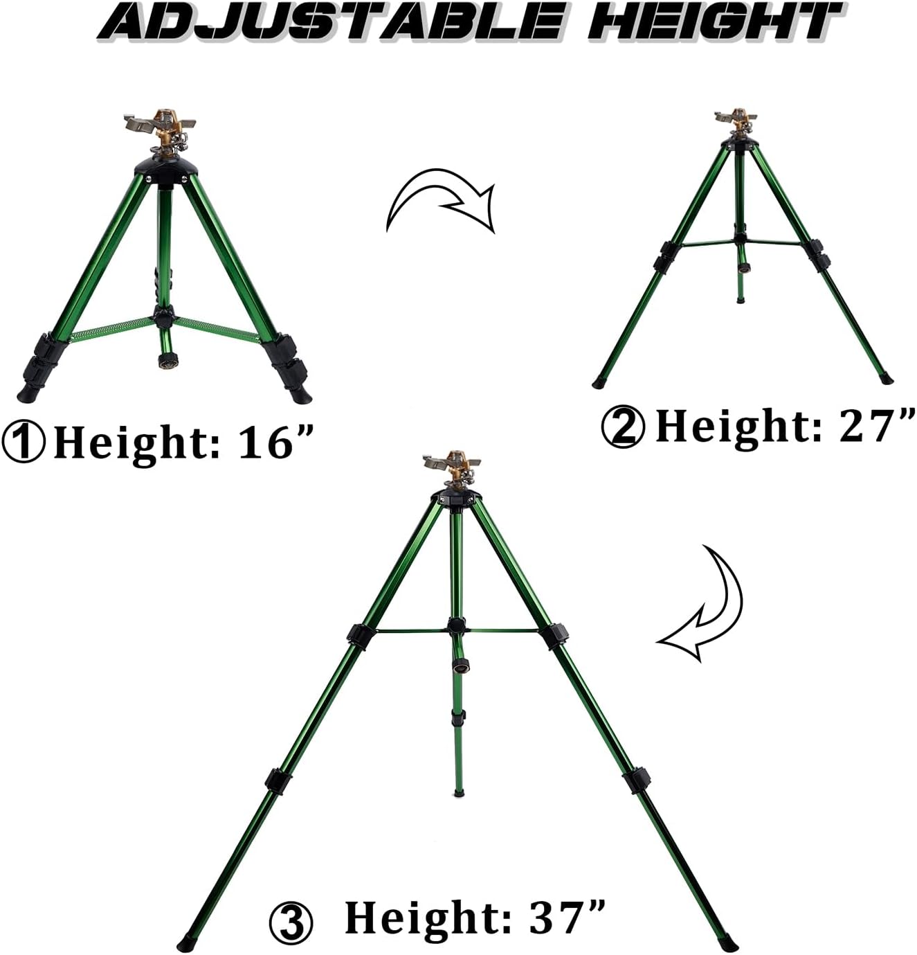 Biswing Impact Sprinkler Head on Tripod Base, Heavy Duty Lawn Sprinklers, 360 Degree Large Area Irrigation, Brass Sprinkler Nozzle & Solid Alloy Metal Extension Legs Flip Locks, 1 Pack