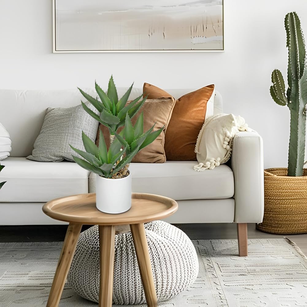 Hollyone Large Artificial Agave Plants Fake Three-Head Agave Succulent Plant Potted 17" Faux Plant Succulent Aloe Vera Plants Indoor for Desk Modern Home Decor