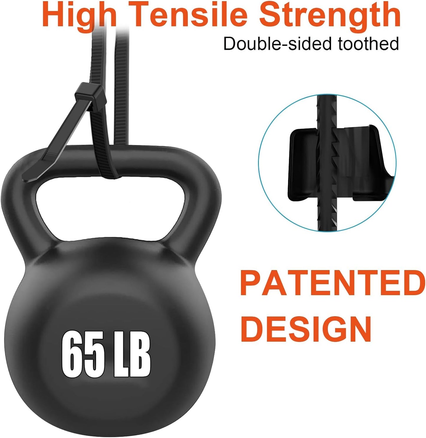 8 Inch Zip Ties Double Sided Toothed (Bulk 1000 Pack Black),65lbs Tensile Strength Heavy Duty Cable Wire Ties with Self-Locking Adjustable Nylon Tie Wraps for Indoor Outdoor (Patented Design)